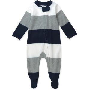 imageHonestBaby Sleep ampamp Play Footed OnePiece Pajama Sleeper 100 Organic Cotton Baby BoysJumbo Stripe Navy