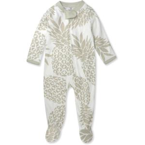 imageHonestBaby Sleep ampamp Play Footed OnePiece Pajama Sleeper 100 Organic Cotton Baby BoysPineapple Leaf Ivory