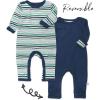 imageHonestBaby unisexbaby Reversible Coverall Organic CottonHand Drawn Nature Stripe Navy