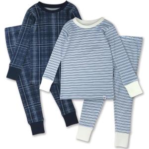 imageHonestBaby Baby and Toddler 4Piece 100 Organic Cotton Pajama SleepwearBlue Plaid
