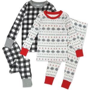 imageHonestBaby Baby and Toddler 4Piece 100 Organic Cotton Pajama SleepwearFair Isle Ivory