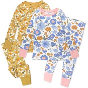 imageHonestBaby Baby and Toddler 4Piece 100 Organic Cotton Pajama SleepwearPainterly Floral Blue