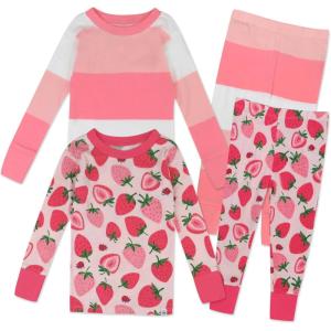 imageHonestBaby Baby and Toddler 4Piece 100 Organic Cotton Pajama SleepwearStrawberry Slice
