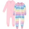 imageHonestBaby Baby Girls 100 Organic Cotton NonSlip Footed OnePiece Sleeper ZipFront PajamasRainbow Stripe