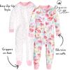 imageHonestBaby Baby Girls 100 Organic Cotton NonSlip Footed OnePiece Sleeper ZipFront PajamasRose BlossomLove Dot