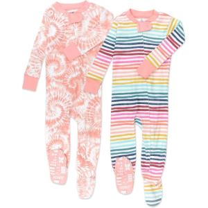 imageHonestBaby Baby Girls 100 Organic Cotton NonSlip Footed OnePiece Sleeper ZipFront PajamasDreamy Stripe