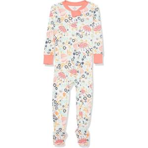imageHonestBaby Baby Girls 100 Organic Cotton NonSlip Footed OnePiece Sleeper ZipFront PajamasFlower Power