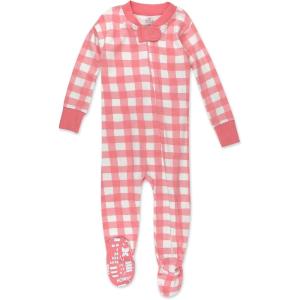 imageHonestBaby Baby Girls 100 Organic Cotton NonSlip Footed OnePiece Sleeper ZipFront PajamasStrawberry Ice Buffalo Check