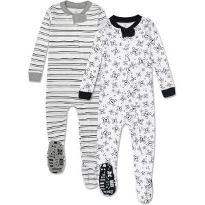 imageHonestBaby Unisex Baby 100 Organic Cotton Celebration NonSlip Footed OnePiece Sleeper ZipFront PajamasTossed SkullsSketchy Stripe