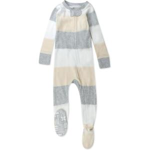imageHonestBaby Unisex Baby 100 Organic Cotton Classics NonSlip Footed OnePiece Sleeper ZipFront PajamasJumbo Stripe Natural