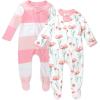 imageHonestBaby Baby Girls 2Pack Sleep and Play Footed Pajamas OnePiece Sleeper Jumpsuit Zipfront Pjs Organic Cotton2pack Jumbo Ombre Stripe Strawberry Cream