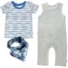 imageHonestBaby unisexbaby Rib Romper Tshirt and Reversible Bib Organic CottonWhite Indigo Stripe 3pack