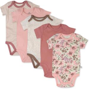 imageHonestBaby 5pack Short Sleeve Bodysuits Onepiece 100 Organic Cotton for Infant Baby GirlsPainted Floral Pink