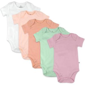 imageHonestBaby 5pack Short Sleeve Bodysuits Onepiece 100 Organic Cotton for Infant Baby GirlsSpring Peach