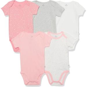imageHonestBaby 5pack Short Sleeve Bodysuits Onepiece 100 Organic Cotton for Infant Baby GirlsTwinkle Star Pink