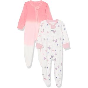 imageHonestBaby Baby Girls 2Pack Sleep and Play Footed Pajamas OnePiece Sleeper Jumpsuit Zipfront Pjs Organic Cotton2pack Butterfly