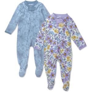 imageHonestBaby Baby Girls 2Pack Sleep and Play Footed Pajamas OnePiece Sleeper Jumpsuit Zipfront Pjs Organic Cotton2pack Jumbo Floral Lilac
