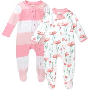 imageHonestBaby Baby Girls 2Pack Sleep and Play Footed Pajamas OnePiece Sleeper Jumpsuit Zipfront Pjs Organic Cotton2pack Jumbo Ombre Stripe Strawberry Cream