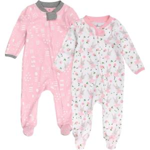 imageHonestBaby Baby Girls 2Pack Sleep and Play Footed Pajamas OnePiece Sleeper Jumpsuit Zipfront Pjs Organic Cotton2pack Tutucute