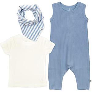 imageHonestBaby unisexbaby Rib Romper Tshirt and Reversible Bib Organic CottonKentucky Blue 3pack