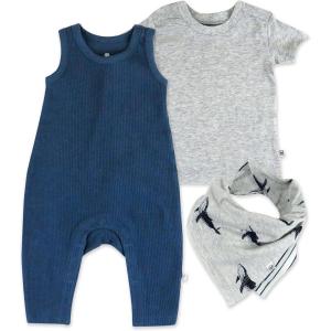 imageHonestBaby unisexbaby Rib Romper Tshirt and Reversible Bib Organic CottonNavyblue 3pack