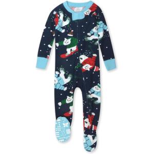 imageHonestBaby NonSlip Footed Holiday Pajamas OnePiece Sleeper ZipFront PJs Organic Cotton for Baby Boys GirlsSnow Boardin