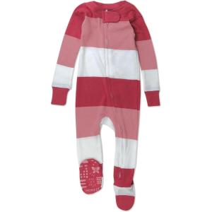 imageHonestBaby Baby Girls 100 Organic Cotton NonSlip Footed OnePiece ZipFront PajamasJumbo Stripe Pink Rose
