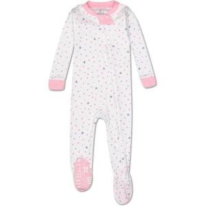imageHonestBaby Baby Girls 100 Organic Cotton NonSlip Footed OnePiece ZipFront PajamasLove Dot