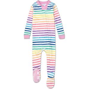 imageHonestBaby Baby Girls 100 Organic Cotton NonSlip Footed OnePiece ZipFront PajamasRainbow Stripe