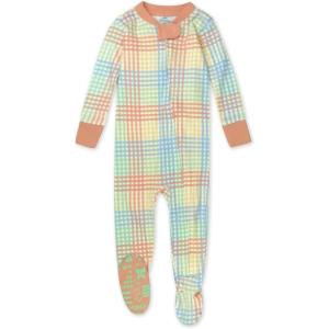 imageHonestBaby Baby Girls 100 Organic Cotton NonSlip Footed OnePiece ZipFront PajamasSeersucker Plaid Fawn