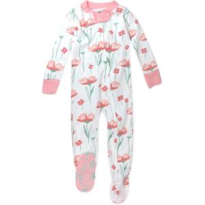imageHonestBaby Baby Girls 100 Organic Cotton NonSlip Footed OnePiece ZipFront PajamasStrawberry Pink Floral
