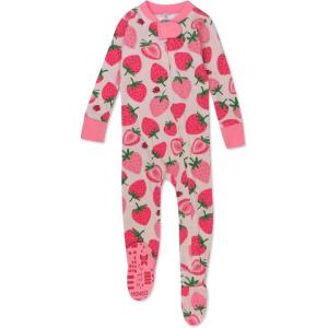 imageHonestBaby Baby Girls 100 Organic Cotton NonSlip Footed OnePiece ZipFront PajamasStrawberry Slice