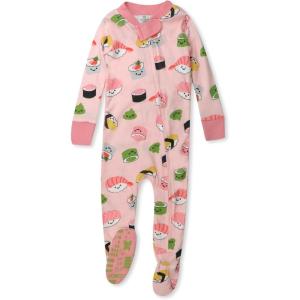 imageHonestBaby Baby Girls 100 Organic Cotton NonSlip Footed OnePiece ZipFront PajamasSushi