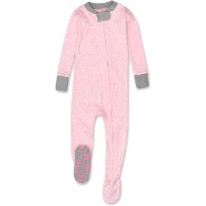 imageHonestBaby Baby Girls 100 Organic Cotton NonSlip Footed OnePiece ZipFront PajamasTwinkle Star Pink