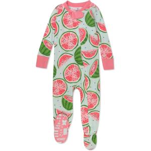 imageHonestBaby Baby Girls 100 Organic Cotton NonSlip Footed OnePiece ZipFront PajamasWatermelon Oasis