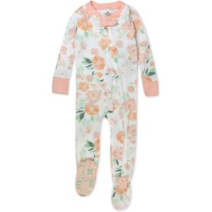imageHonestBaby Baby Girls 100 Organic Cotton NonSlip Footed OnePiece ZipFront PajamasWhite Peach Blossom Floral