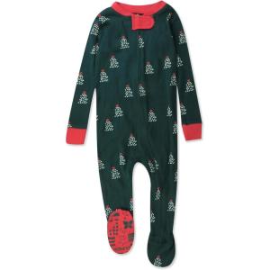 imageHonestBaby Baby 100 Organic Cotton Holiday NonSlip Footed OnePiece ZipFront PajamasA Pine Holiday