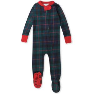imageHonestBaby Baby 100 Organic Cotton Holiday NonSlip Footed OnePiece ZipFront PajamasBlack Watch Plaid