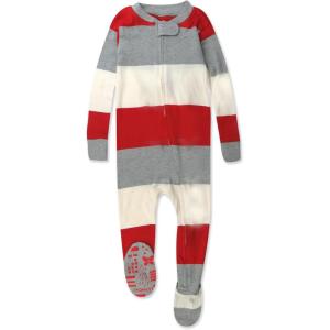 imageHonestBaby Baby 100 Organic Cotton Holiday NonSlip Footed OnePiece ZipFront PajamasBold Stripe Red