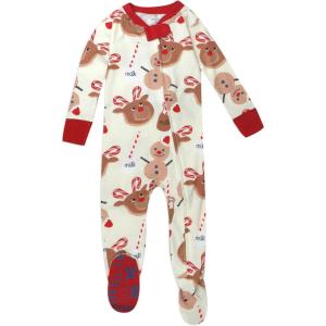 imageHonestBaby Baby 100 Organic Cotton Holiday NonSlip Footed OnePiece ZipFront PajamasBreakfast Deer