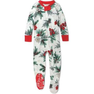 imageHonestBaby Baby 100 Organic Cotton Holiday NonSlip Footed OnePiece ZipFront PajamasEmerald Floral