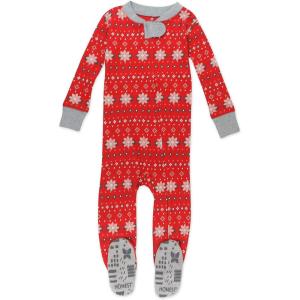 imageHonestBaby Baby 100 Organic Cotton Holiday NonSlip Footed OnePiece ZipFront PajamasFair Isle Holiday