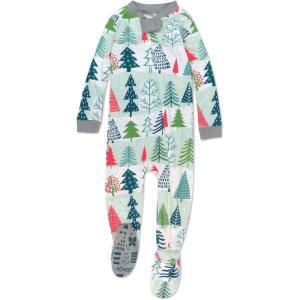 imageHonestBaby Baby 100 Organic Cotton Holiday NonSlip Footed OnePiece ZipFront PajamasFeelin Pine