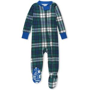 imageHonestBaby Baby 100 Organic Cotton Holiday NonSlip Footed OnePiece ZipFront PajamasGordon Plaid