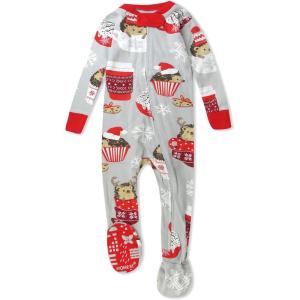 imageHonestBaby Baby 100 Organic Cotton Holiday NonSlip Footed OnePiece ZipFront PajamasHedgehog  Cocoa