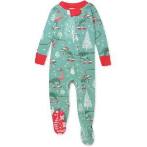 imageHonestBaby Baby 100 Organic Cotton Holiday NonSlip Footed OnePiece ZipFront PajamasHoliday Dino