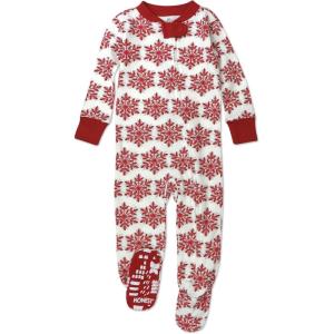 imageHonestBaby Baby 100 Organic Cotton Holiday NonSlip Footed OnePiece ZipFront PajamasHoliday Snowflake