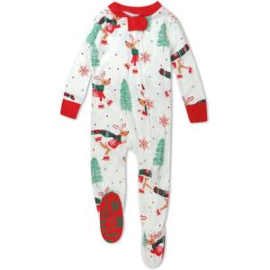 imageHonestBaby Baby 100 Organic Cotton Holiday NonSlip Footed OnePiece ZipFront PajamasMoose Skate
