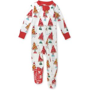 imageHonestBaby Baby 100 Organic Cotton Holiday NonSlip Footed OnePiece ZipFront PajamasPizza Joy