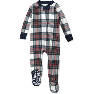 imageHonestBaby Baby 100 Organic Cotton Holiday NonSlip Footed OnePiece ZipFront PajamasRed Tartan